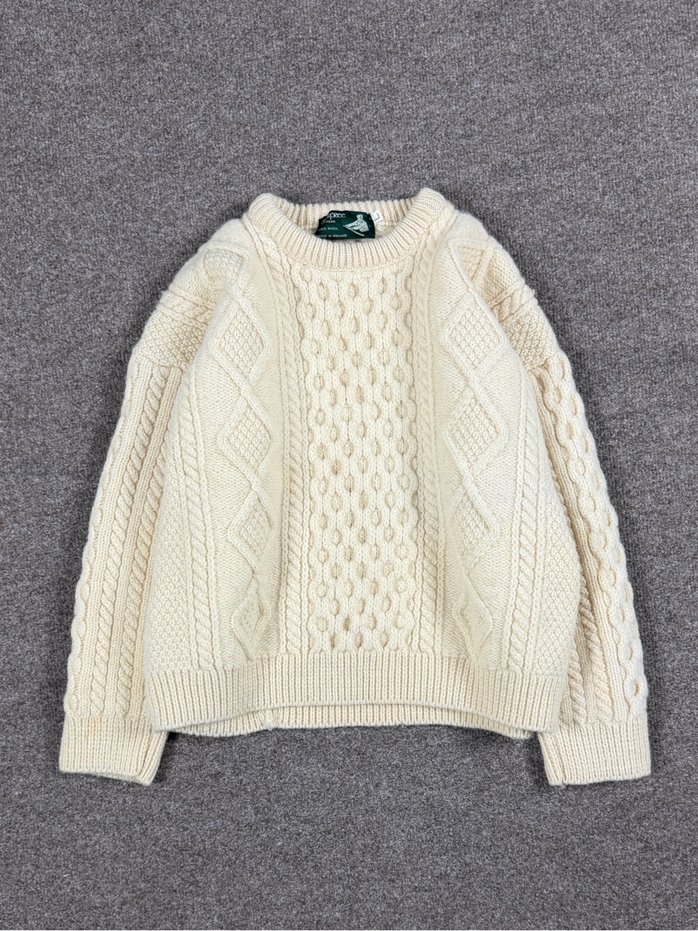 Vintage Ireland Cream Chunky Cableknit Fisherman Crewneck Sweater Women’s Large